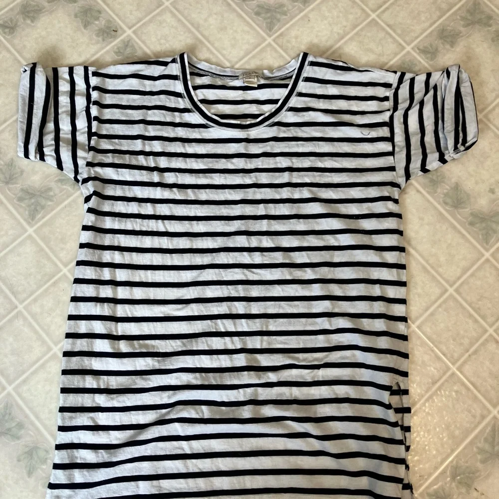 J Crew Blue Stripe‎ Cuffed Short Sleeve Tunic Tee